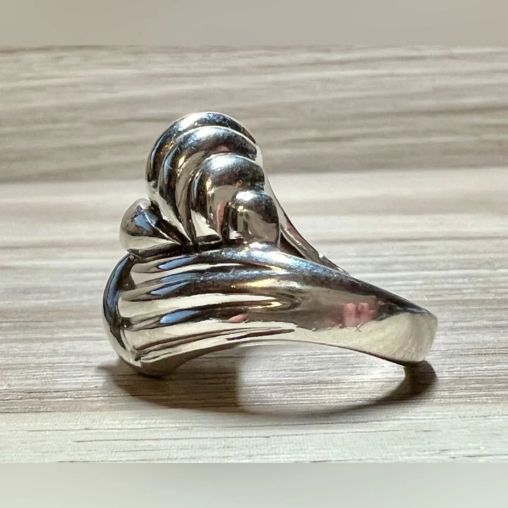 Vintage Designer Sterling Silver Modernist Fluted Woven Tall Dome Ring, Size 5.5